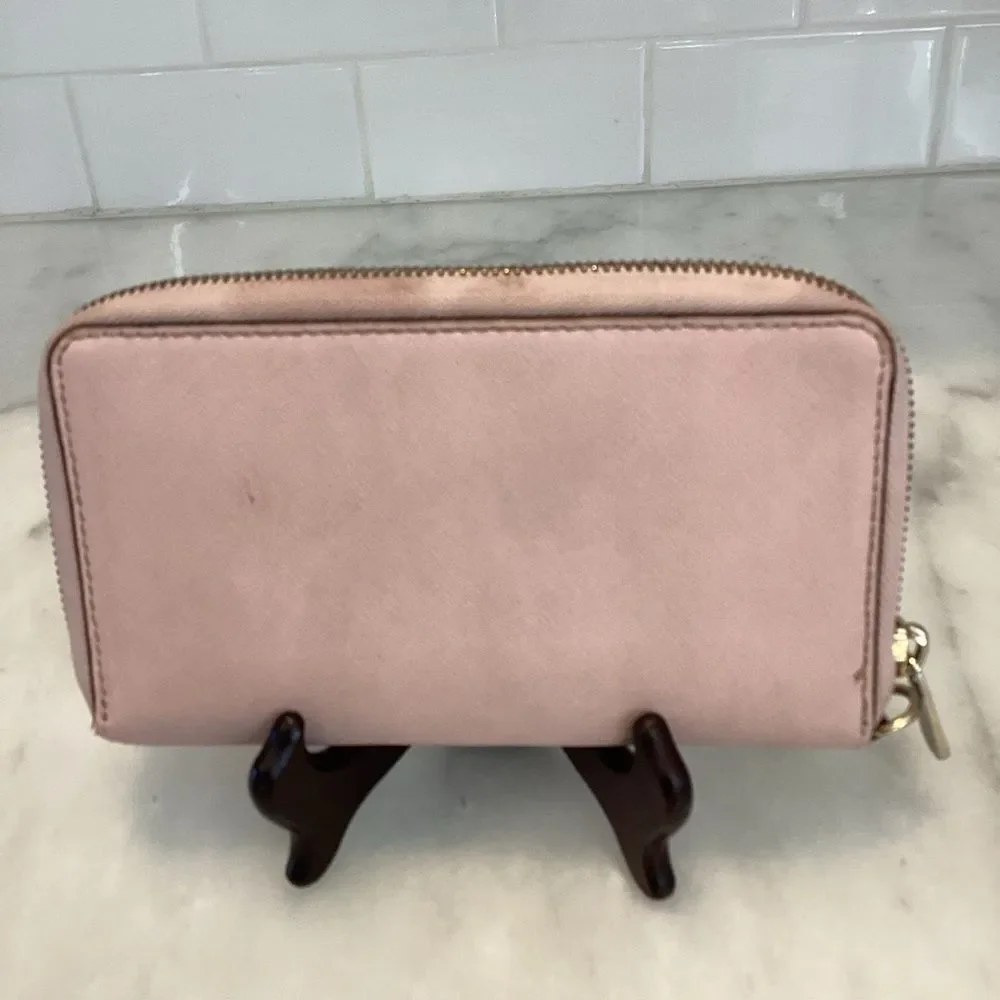 Michael Kors Wallet Leather Pink Saffiano Full Zip Continental Wallet